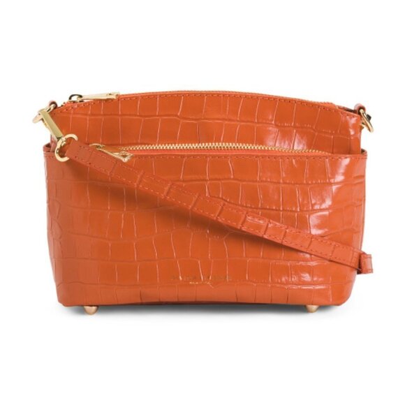 DIVINA FIRENZE Orange Leather Triple Entry Cocco Crossbody - Made In Ita… - Picture 1 of 2